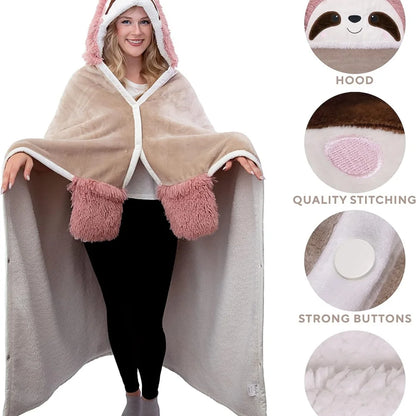 Cozy Sloth Hooded Blanket